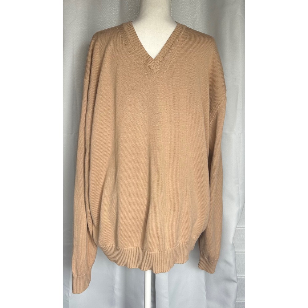 Grant Thomas Mens XXL Camel Tan 100% Pima Cotton V-Neck Knit Sweater Australia
